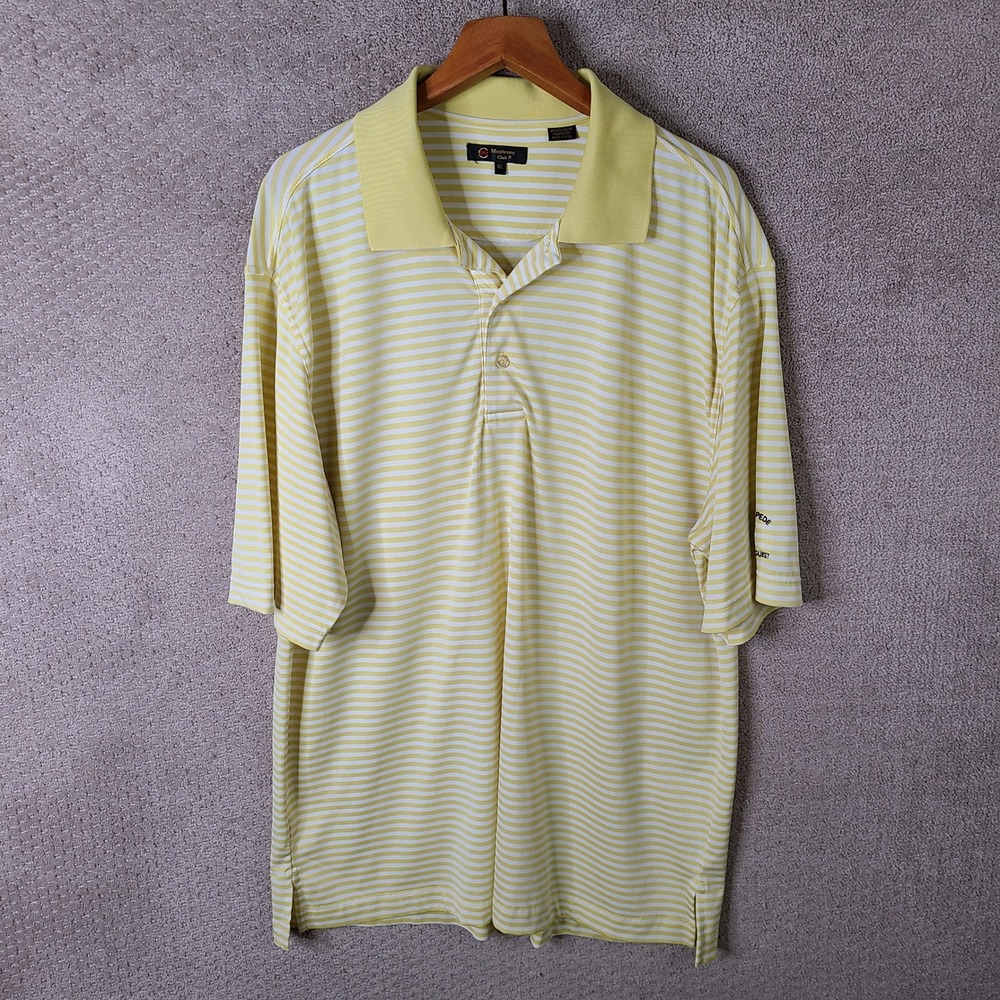 Monterey Club Shirt Mens XL‎ Yellow White Striped Golf Polo Elk Stampede Member